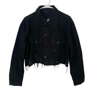 Diesel Women's‎ De Poppy Denim Jacket Size M Black Distressed Cropped Y2K Biker